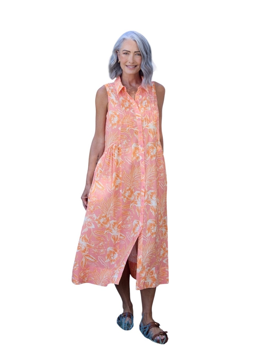 MAYE Corinne Shirtdress Aurelia Floral Coral Orange XL NWT